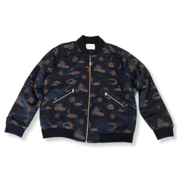 Scotch & Soda Amsterdam Jacquard Bomber Jacket Size XXL Navy Gold Moon Stars - Picture 1 of 16